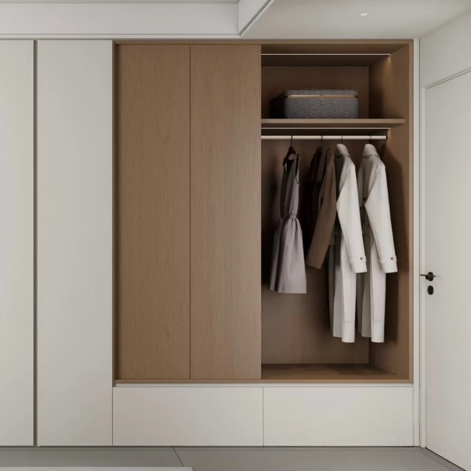 Custom High Quality Modern Wooden Walk in Storage Design Organizer System Island Center Closet Laminate Sliding Wardrobe Furniture