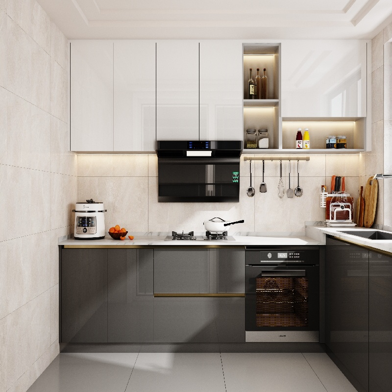 Creamy-White PVC Kitchen Unit with Glass Door Wall Cabinet