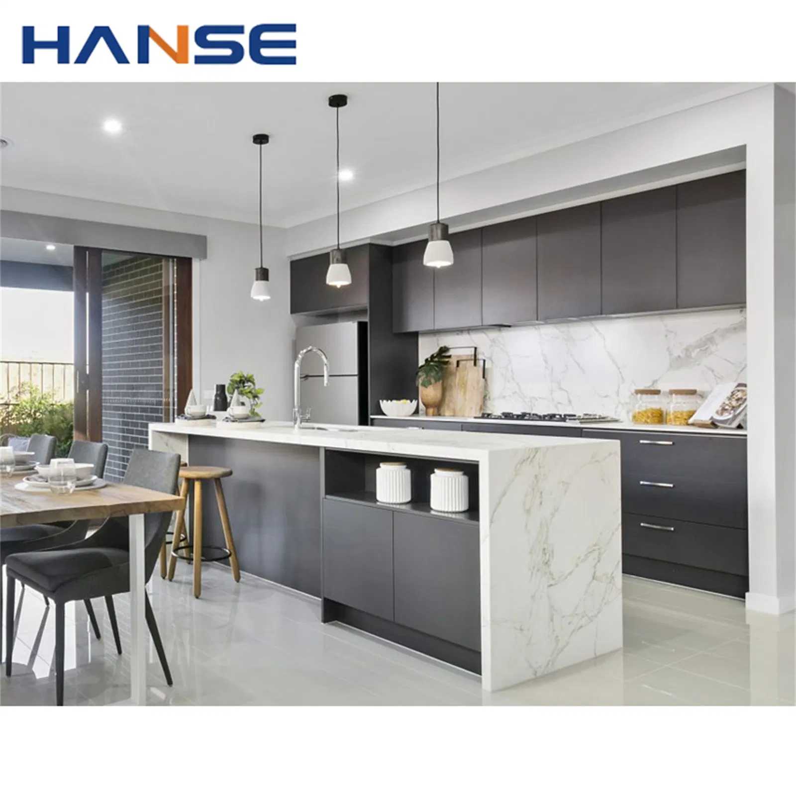 Luxury Gray Shaker Designs Kitchen Cabinet Sets Modern PVC High Gloss Lacquer Kitchen Kitchen