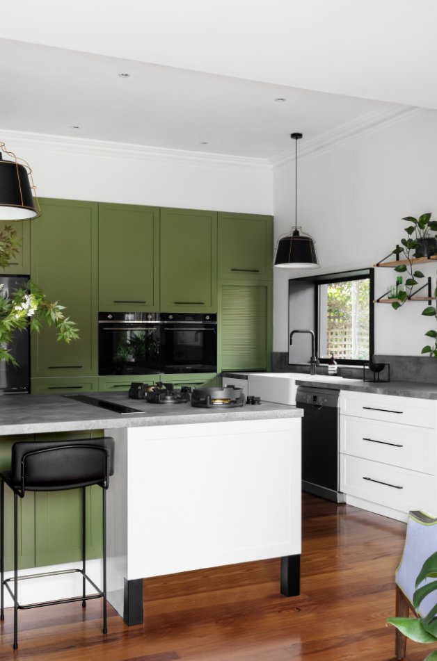 Whole House Customization Beautiful Green Shaker L-Shaped MDF Lacquer Finish Home Furniture Canada Kitchen Cabinets