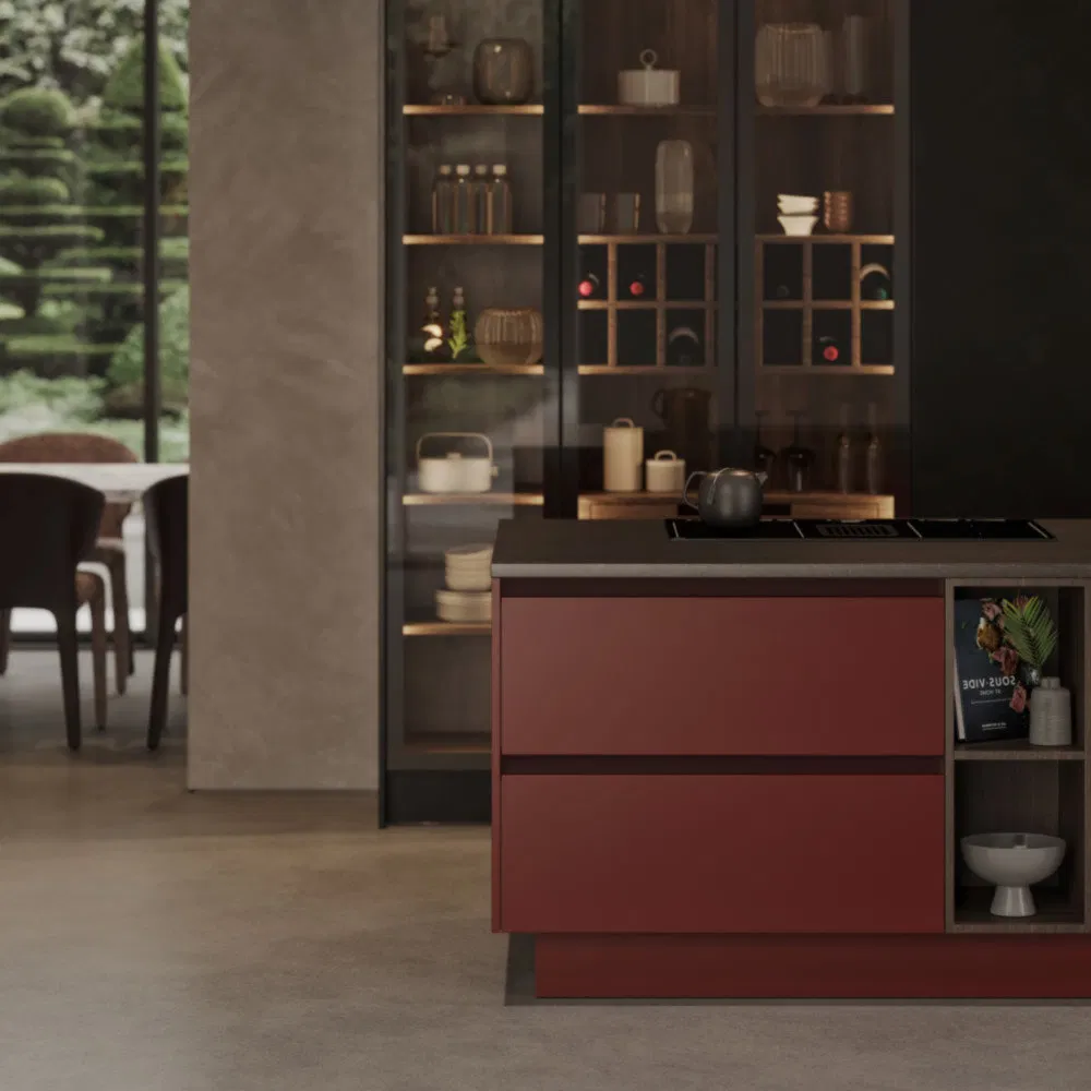 Water and Moisture Resistant Aluminum Frame Glass Door Kitchen Cabinet for Fully Furnished Residences