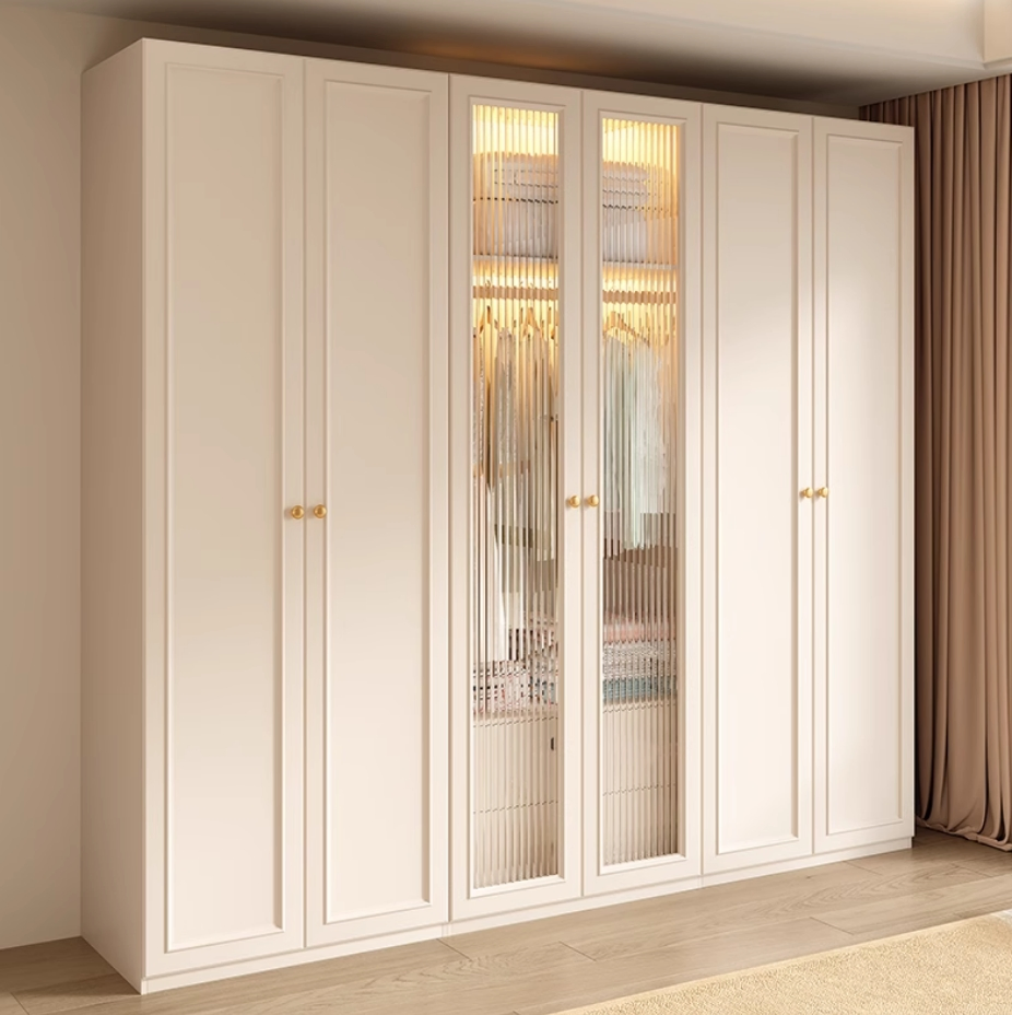 Custom Bedroom Multispace Storage Laminate Fold Hotel Room Plastic Wardrobe Armoire Closet with Mirror Class Hinged Door Wholesale Flat Pack Home Wooden