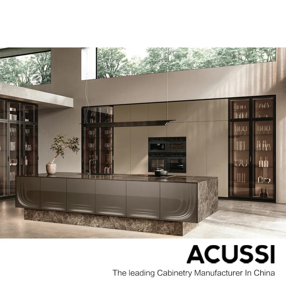 Luxury and High-End Aluminum Frame Glass Design Kitchen Cabinet for Apartment and Restaurant Kitchens