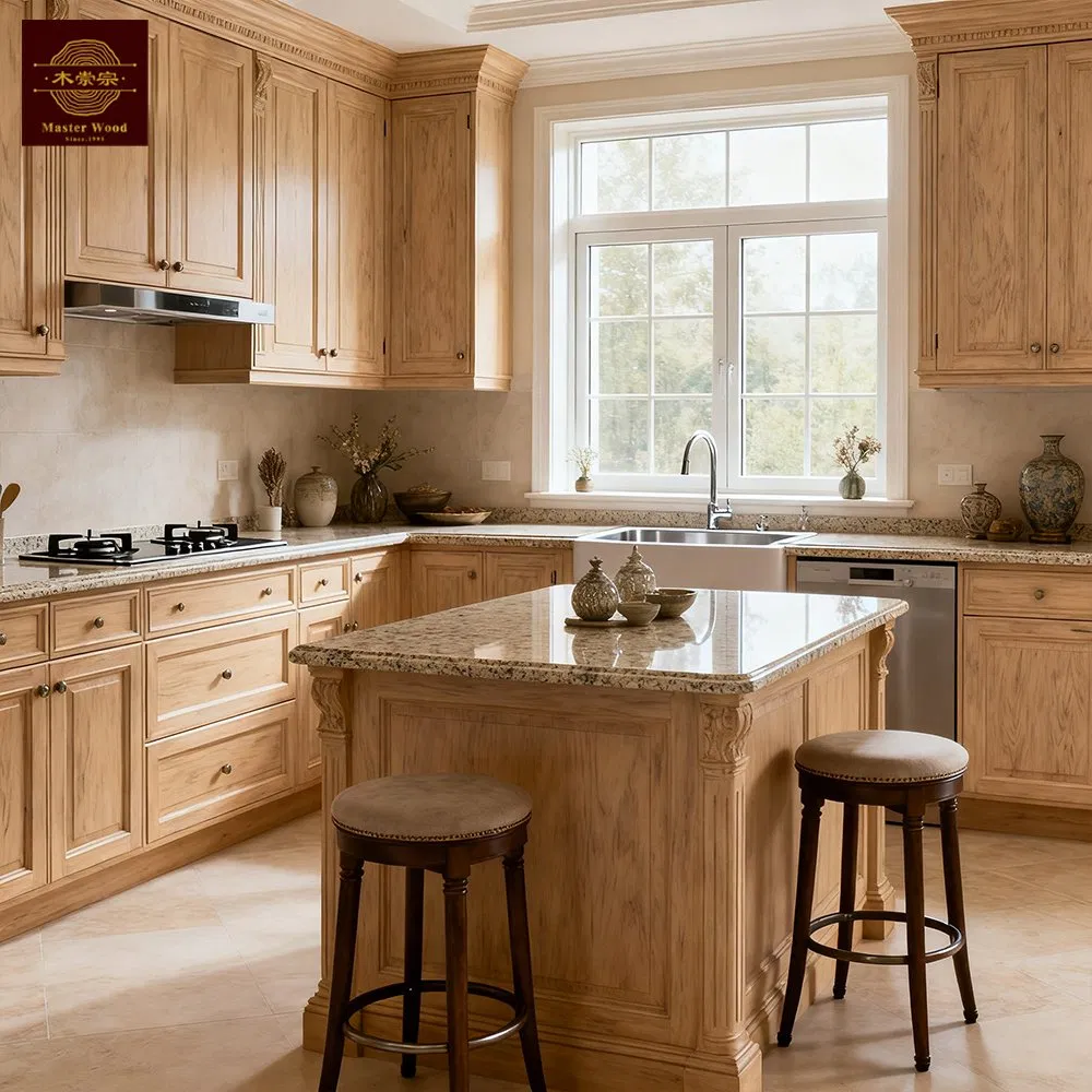 Custom Modern Luxury Light Oak Kitchen Cabinet Classic Modular Furniture with Island Complete Kitchen Cabinetry Set for Villa