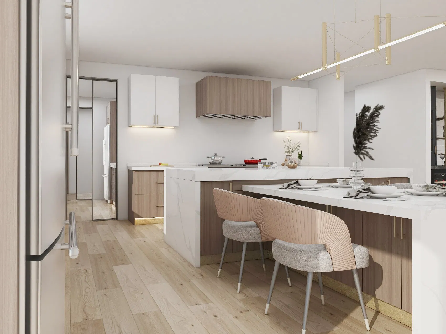 Luxury Project Customized Melamine Storage Kitchen Furniture Waterproof U Shaped Kitchen Cabinet