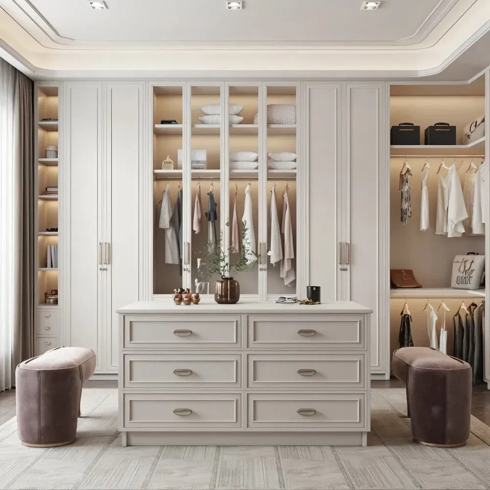 Custom Modular Bedroom Wardrobe with Hinged Doors and Multi-Functional Storage