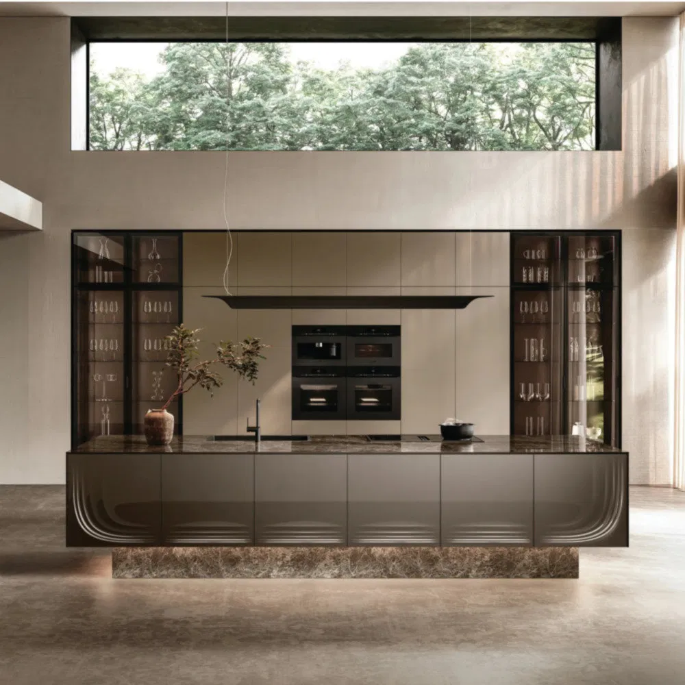 Luxury and High-End Aluminum Frame Glass Design Kitchen Cabinet for Apartment and Restaurant Kitchens