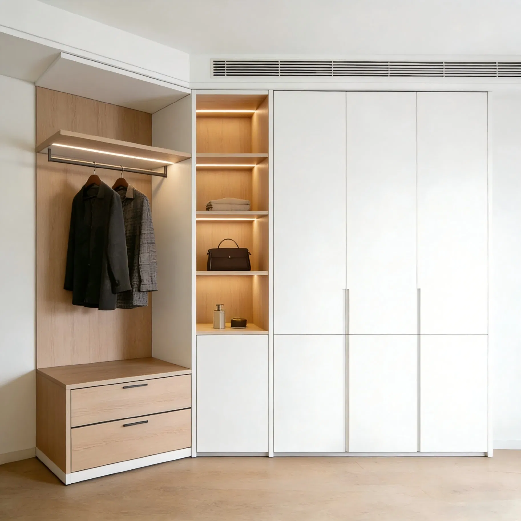 MDF Panel Built-in Wardrobe System with Smooth Surface Treatment