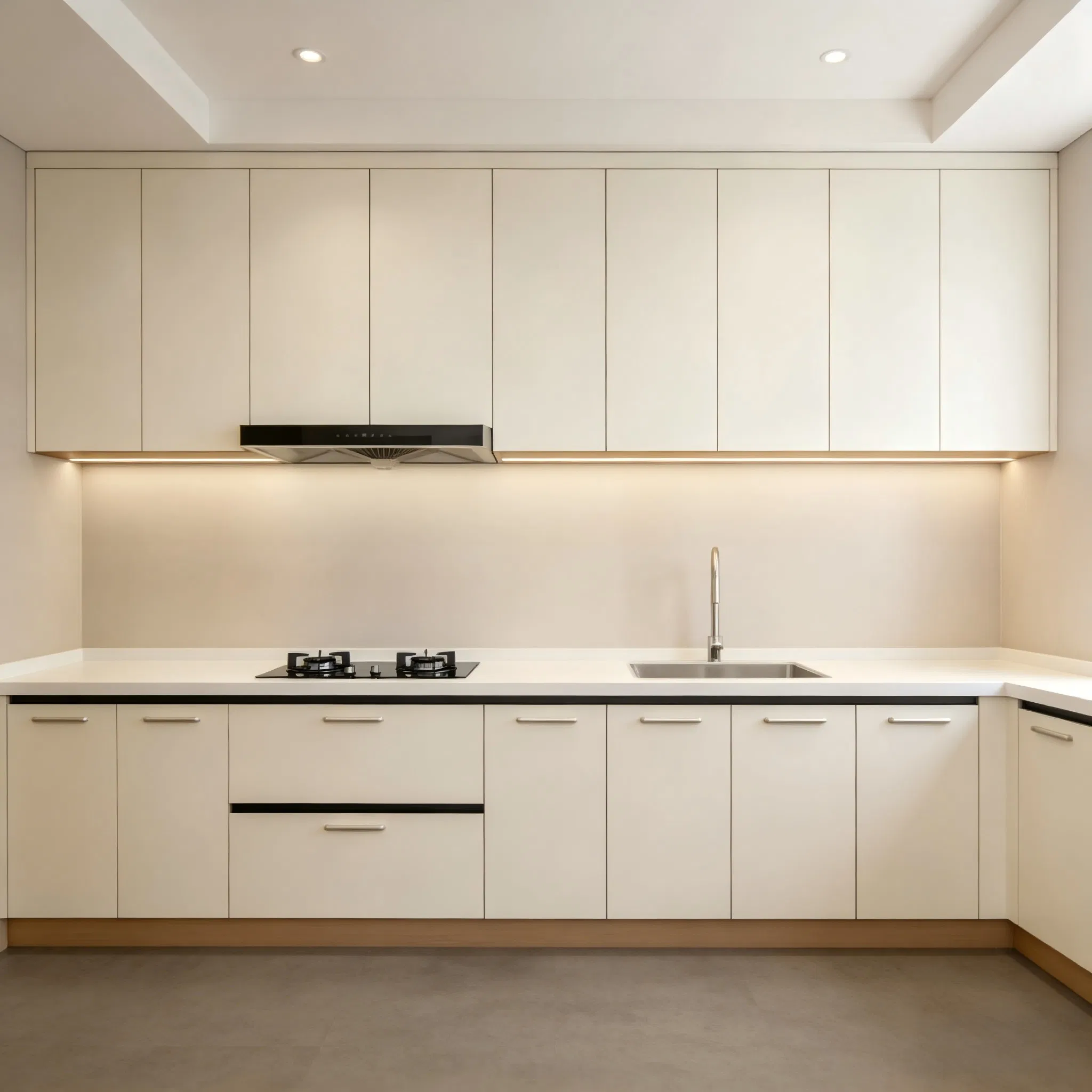 Solid Color / Wood Grain Custom Waterproof Kitchen Cabinet System with ISO9001