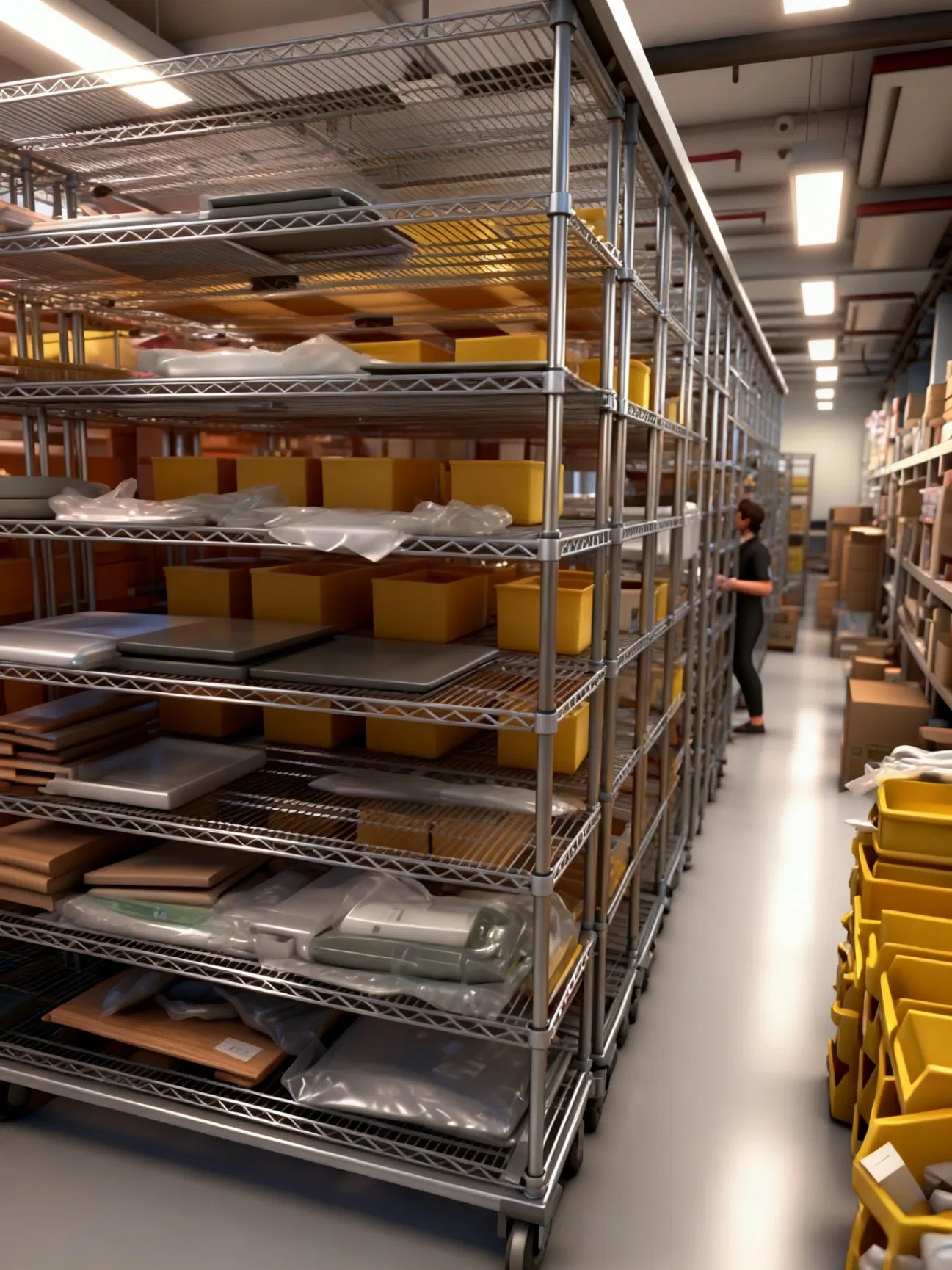 Removable 7 Tiers Wire Shelf Heavy Duty Steel Warehouse Storage Racking System with Wheels