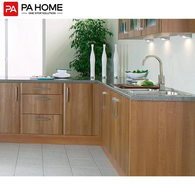 Wholesale Modern Wood Finished L Shaped Kitchen Cabinet Unit