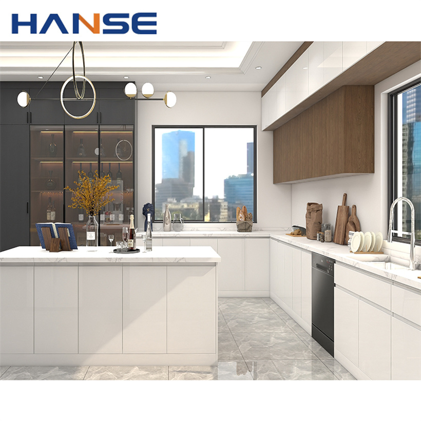 Modern American Style Lacquer Kitchen Cabinet Small Apartment Custom Gray L Shaped Cabinets Kitchen Set