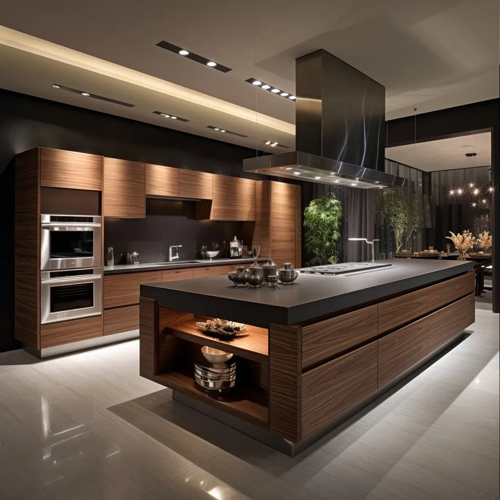 OEM Custom Melamine Kitchen Cabinet Luxury Modern Kitchen Cabinets with Island Sink