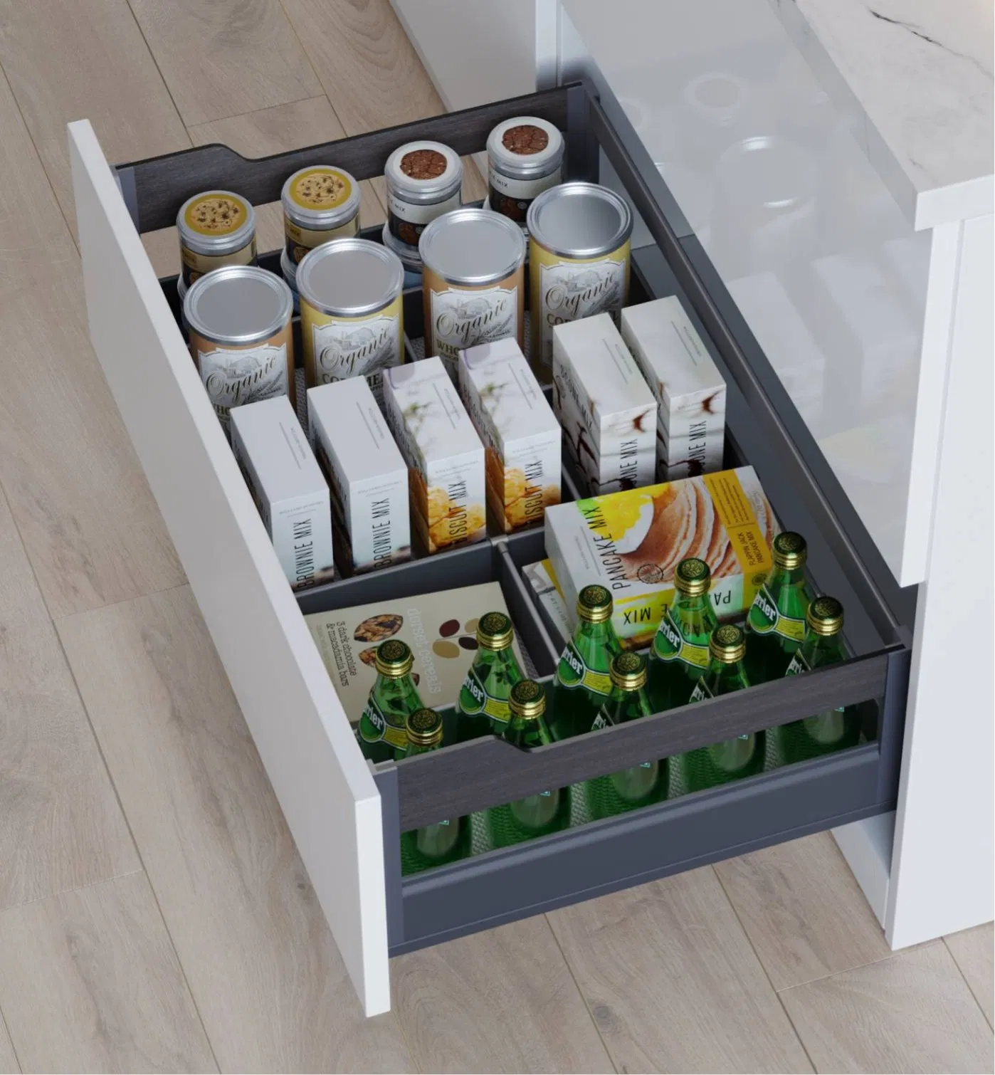 Architectural Wood-Clas Drawer System for Pantry Organization