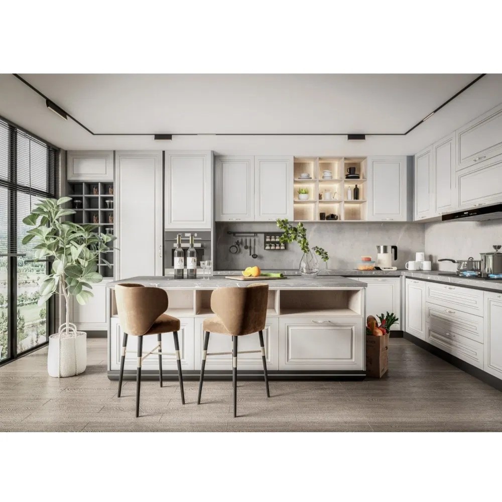 Minimalist European Solid Wood Kitchen Cabinet with Clean Lines &amp; Matte Finish