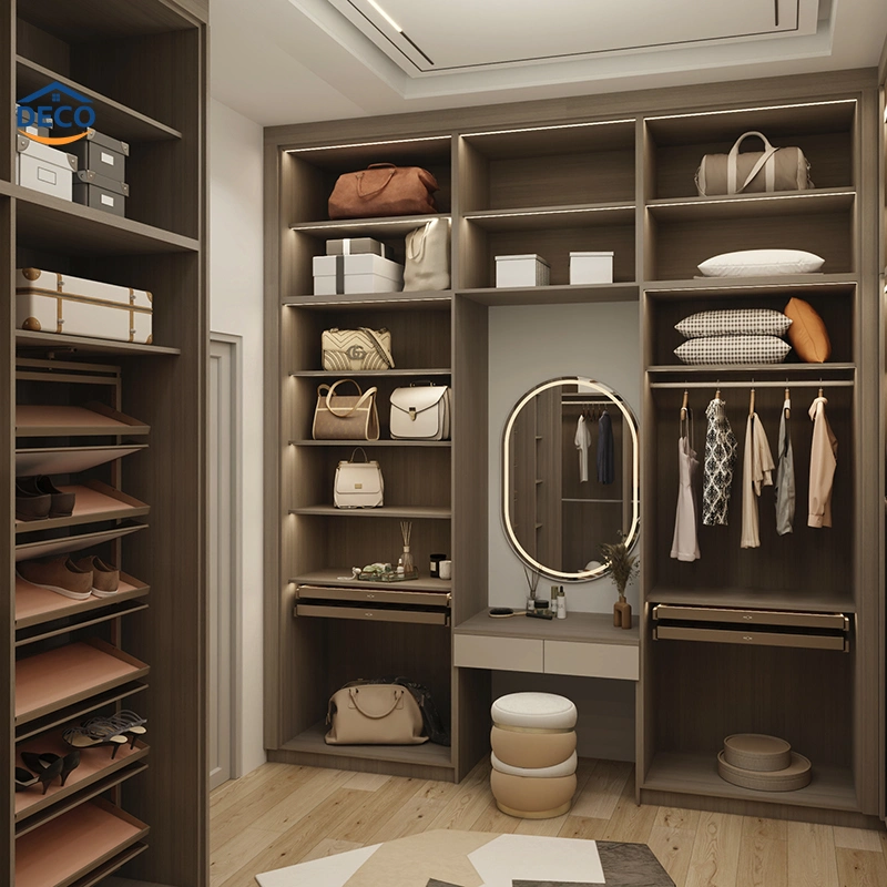 Elegant Bedroom Furniture U Shape Dressing Table Storage Systems Walk in Checkroom Wardrobe