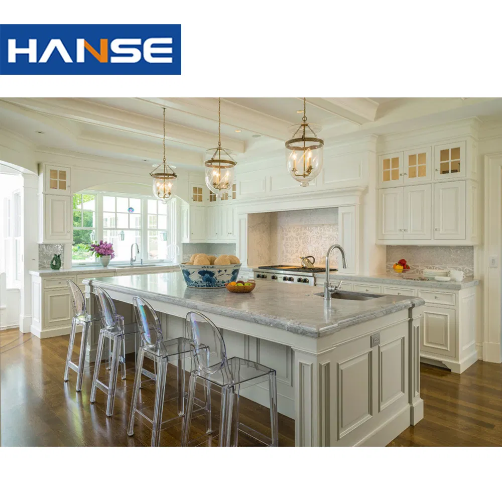 Luxury Villa Project Kitchen Furniture Design Custom Modern Solid Wood Particle Melamine Board Shaker Kitchen Cabinet Island Design Kitchen Cabinets