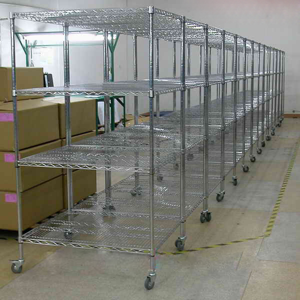 4 Tiers Floor Warehouse Racking Trolley Heavy Duty Storage Boxes Picking Wire Shelving System