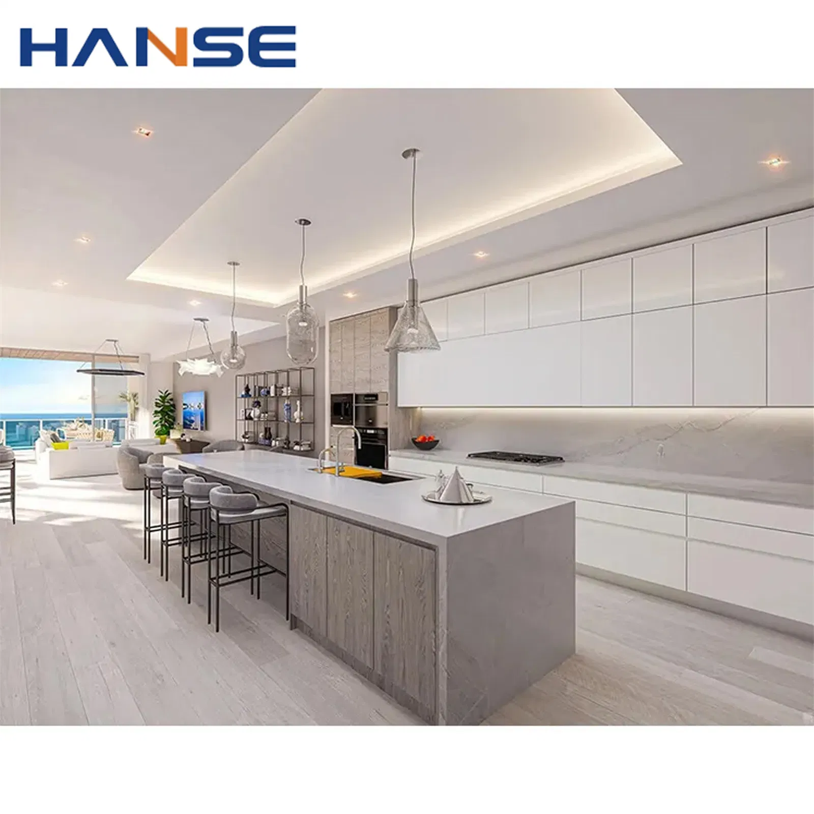 Factory Customized Design Modern Complete Sets Kitchen Cuisine Cabinets with Island