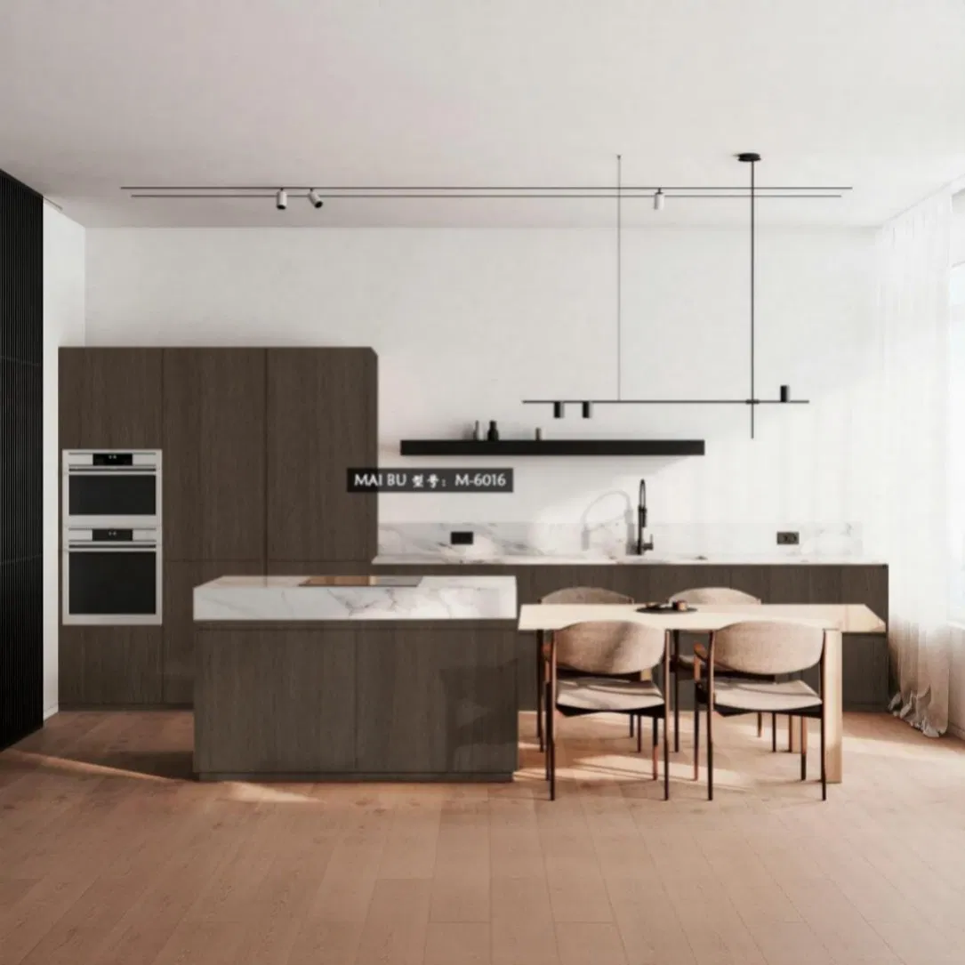 Custom WPC Kitchen Cabinets Featuring Matte Lacquered Finish in French Art Deco Style with Geometric Patterns Available