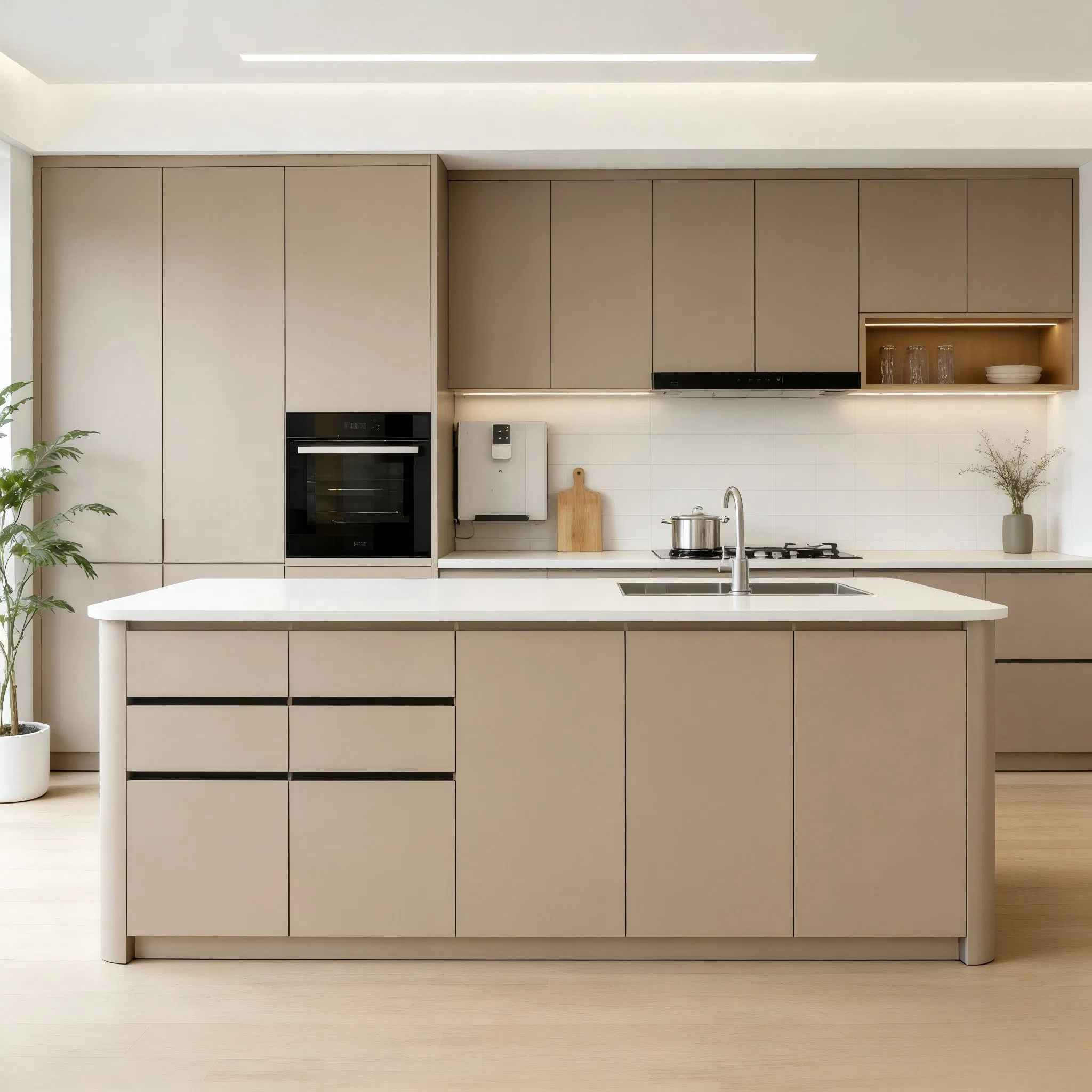 Modular Wholesale Anbangni Flat Pack / Assembled (Export Standard) Handleless Kitchen Cabinet Manufacturer