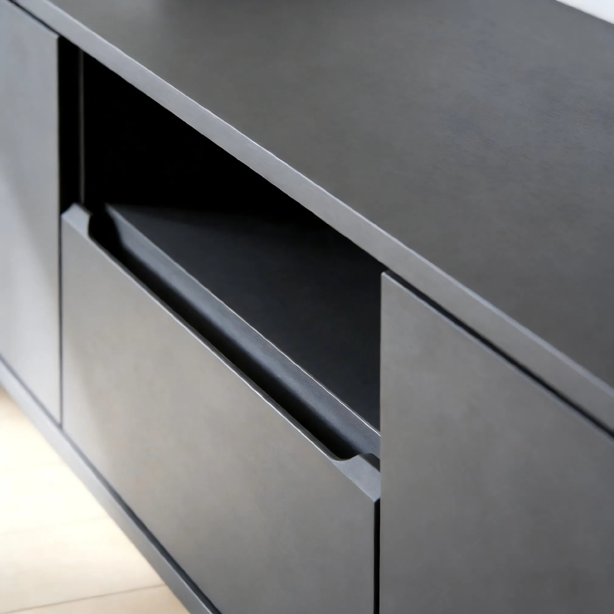 Modern Grey Living Room Media Cabinet with Compartment Storage