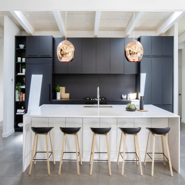 Modern Marble Top Handleless Kitchen Cabinets New Interior Design Matt Finish Lacquer Kitchen Island Cabinet