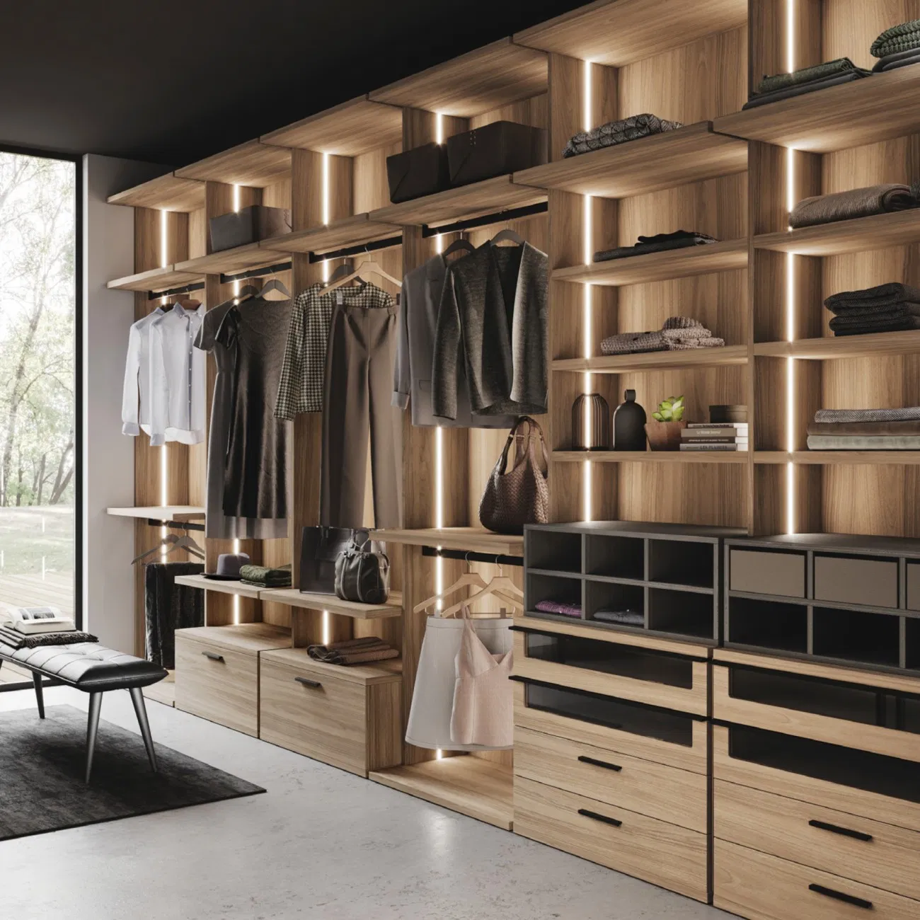 Custom Modular Bedroom Wardrobe with Hinged Doors and Multi-Functional Storage