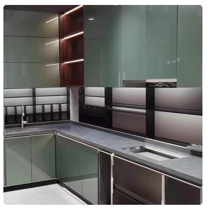 Factory Price Cabinets Made of High Gloss Stainless Steel Kitchen Storage