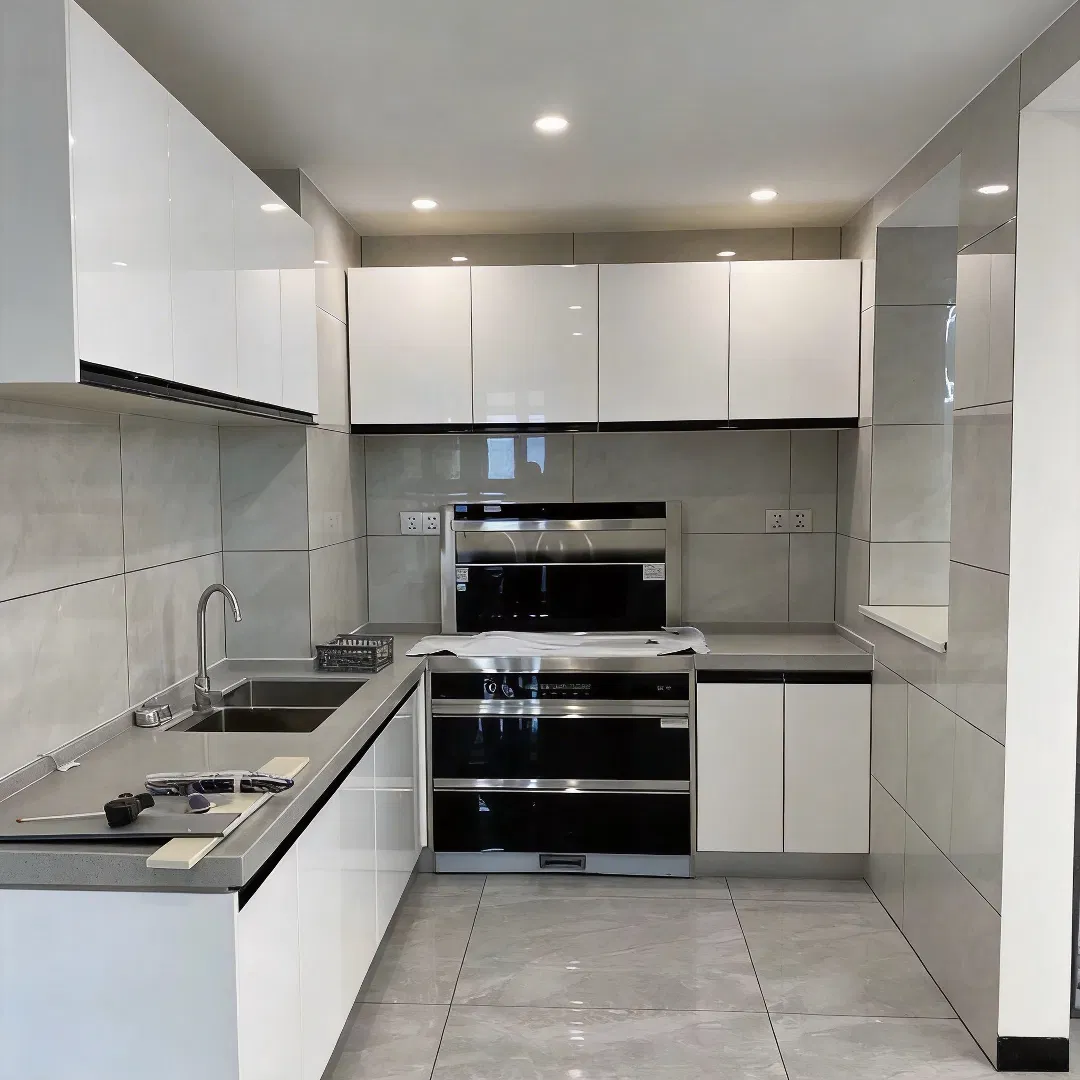 White Matte Finish Modern Kitchen Cabinet Solid Wood Modular Custom Cupboard Design