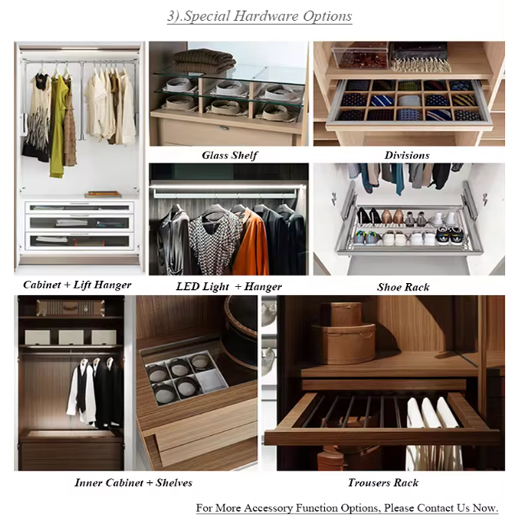 Customized Modern Aluminum Frame Glass Doors Built in Closet System Luxury Elegant Walk in Closet Wardrobe with Accessories