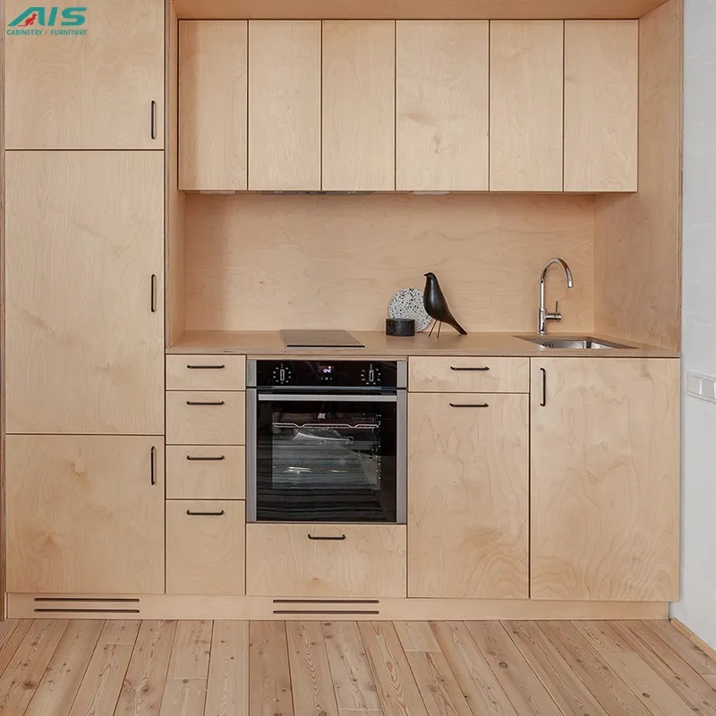 AIS Shaker Modern Custom Kitchen Cabinet Manufacturers MDF Plywood Kitchen Cupboard with Island for Villa Luxury Solid Wood Kitchen Furniture with Sink