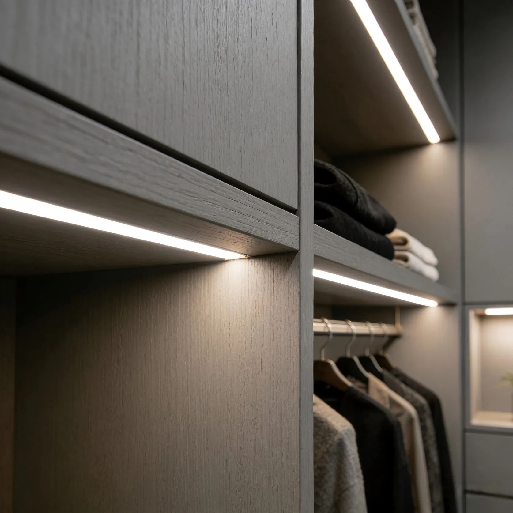 Walk-in Closet Wardrobe System with Floor-to-Ceiling Storage Design