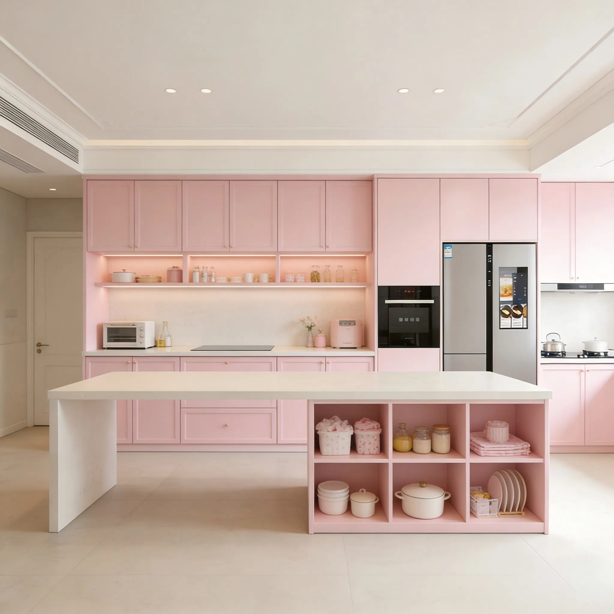 Solid Color / Wood Grain Custom Waterproof Kitchen Cabinet System with ISO9001