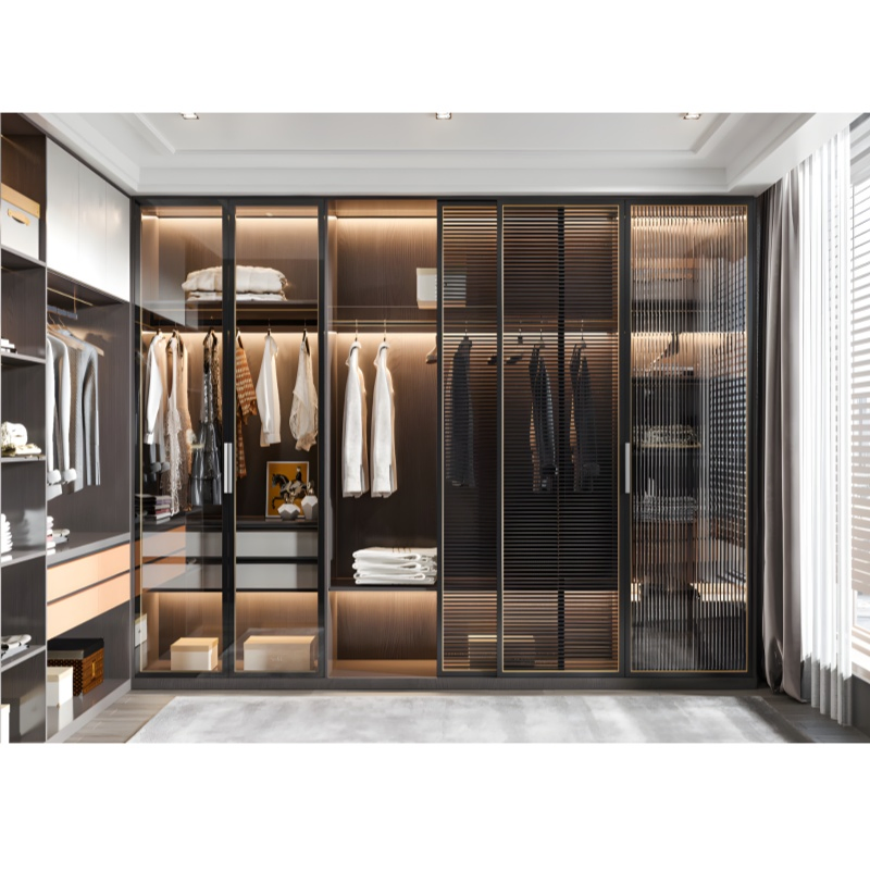 Designer Furniture Particle Board Cabinet Glass Door Armoire 6 Doors