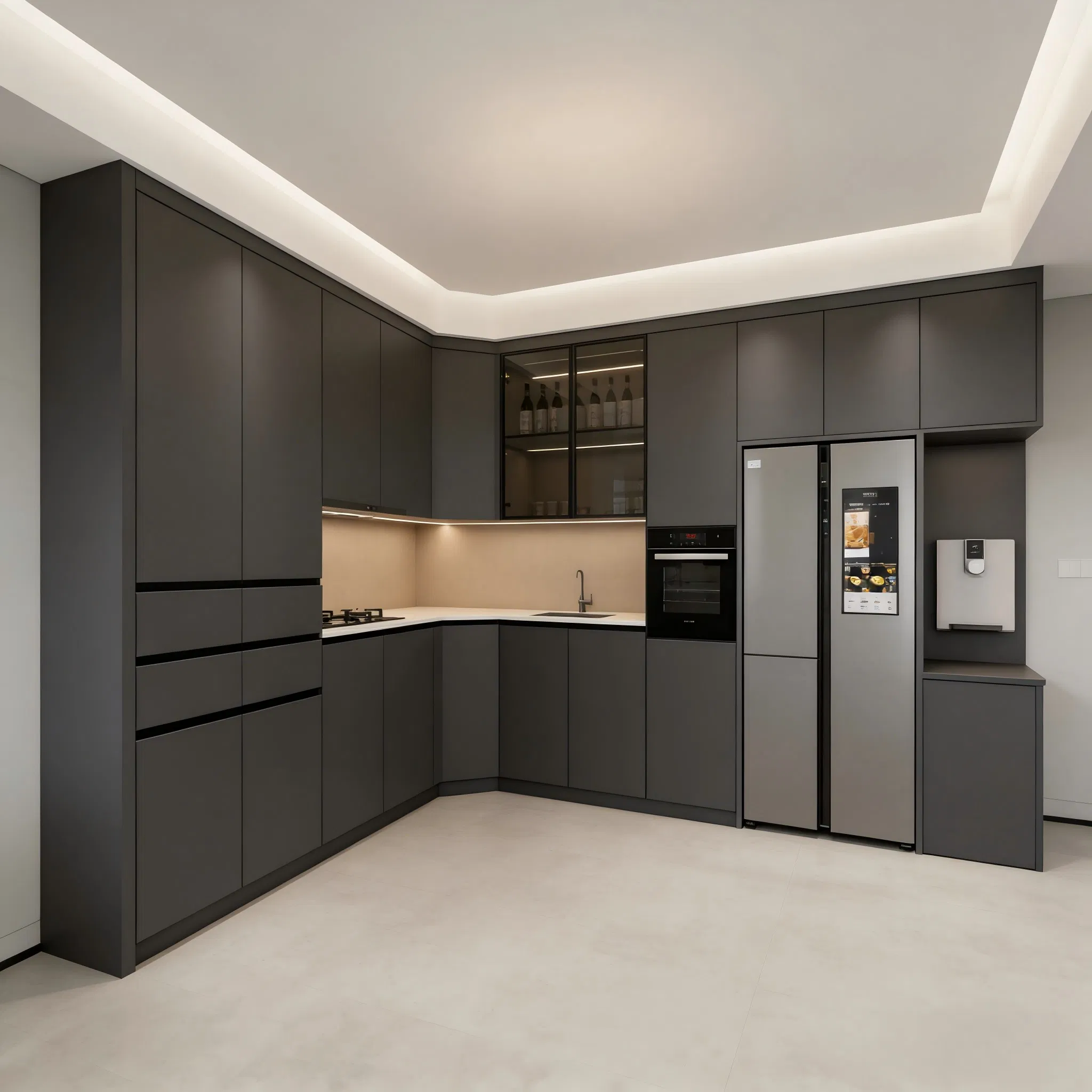 Solid Color / Wood Grain Custom Waterproof Kitchen Cabinet System with ISO9001