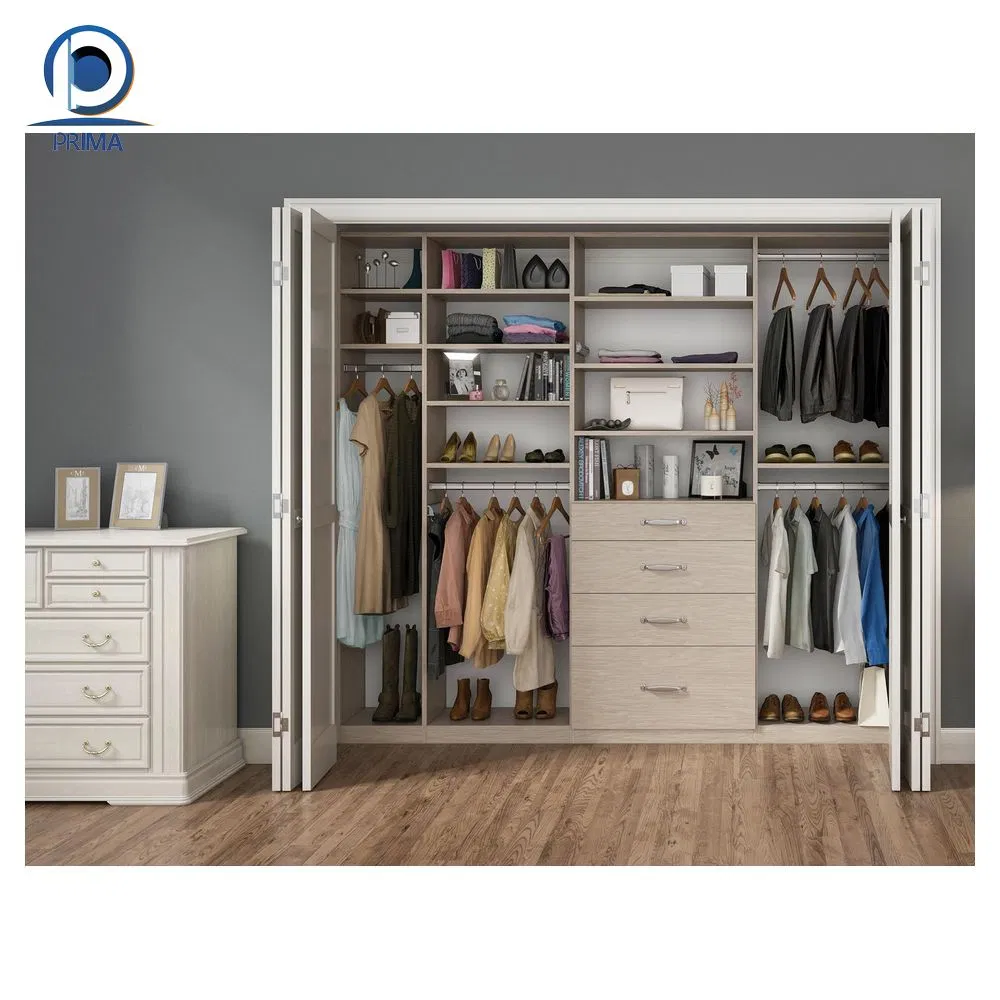 Glass Door Wooden Wardrobe Shelving Bedroom Wall Closet Systems Custom Walk in Closet Wooden Wardrobe