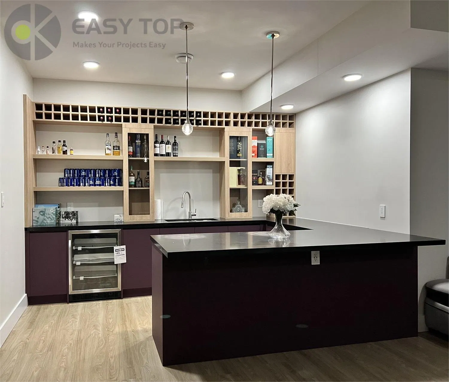 Matte Purple Custom Kitchen Furniture PVC Finish Design Kitchen Cabinets
