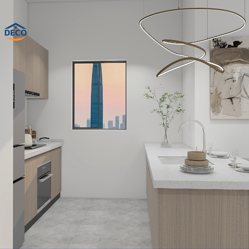 Wood Grain and Lacquer Finish Handleless Kitchen Cabinet for Homeowner and Builder High Gloss Kitchen Cabinet