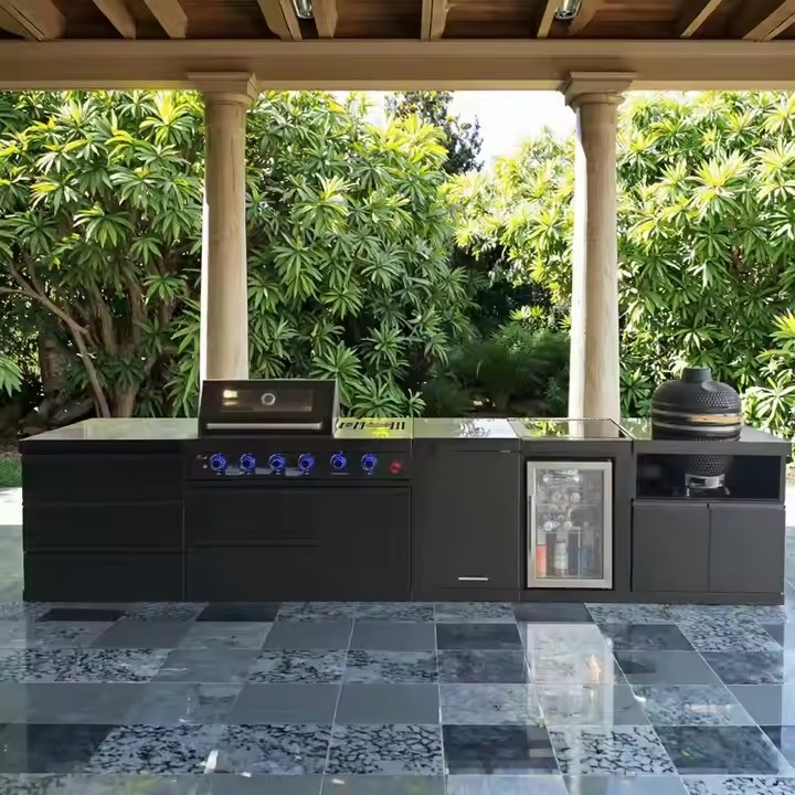 Stylish Outdoor Kitchen Cabinets with Kamado Joe Grill Island