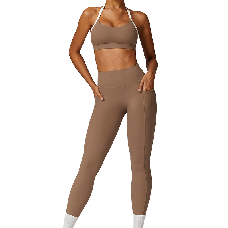 Conjunto de Roupas de Yoga de Fábrica por Atacado, Costas Bonitas, Ajuste na Cintura, Fechamento Antirrugas, Roupas de Esporte Justas e Casuais