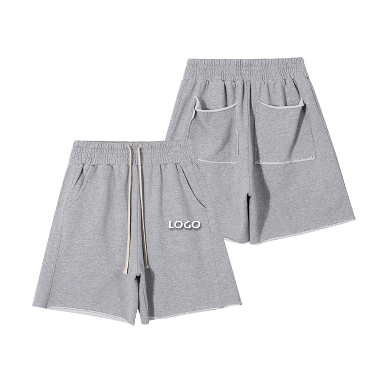 Calças Curtas Soltas de Algodão com Bolso e Cordão Personalizado para Homens, Estilo Casual de Rua