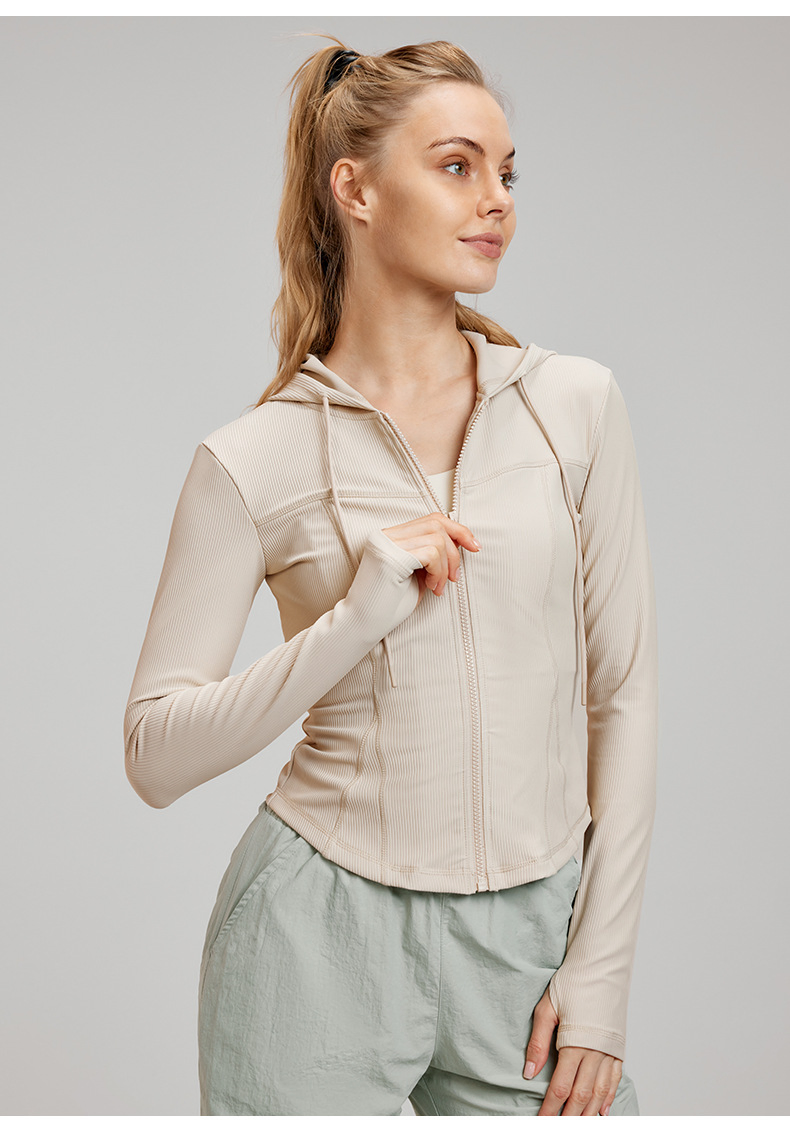 Jaqueta esportiva feminina de manga longa slim fit com capuz para outono e inverno, roupas casuais soltas para fitness, conjunto de ioga com blusa de manga longa e calças
