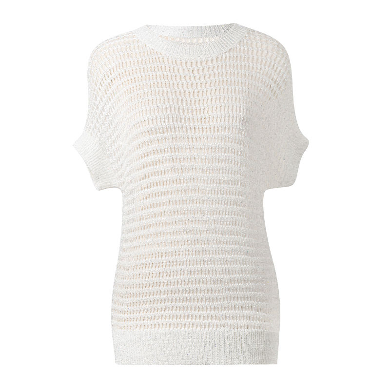 Suéter de Crochê de Verão Feminino - Malha Casual com Gola Redonda