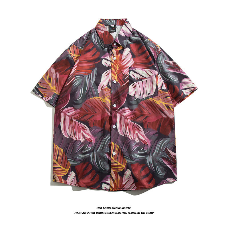 Camisas de Praia Casuais de Manga Curta com Estampa Floral Tropical de Secagem Rápida para Homens