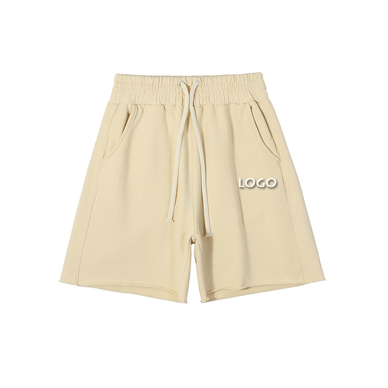 Calças Curtas Soltas de Algodão com Bolso e Cordão Personalizado para Homens, Estilo Casual de Rua