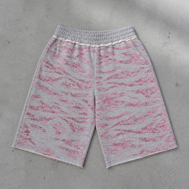 Calças de moletom largas e desgastadas para homens, estilo casual, em algodão French Terry, comprimento três quartos até o joelho