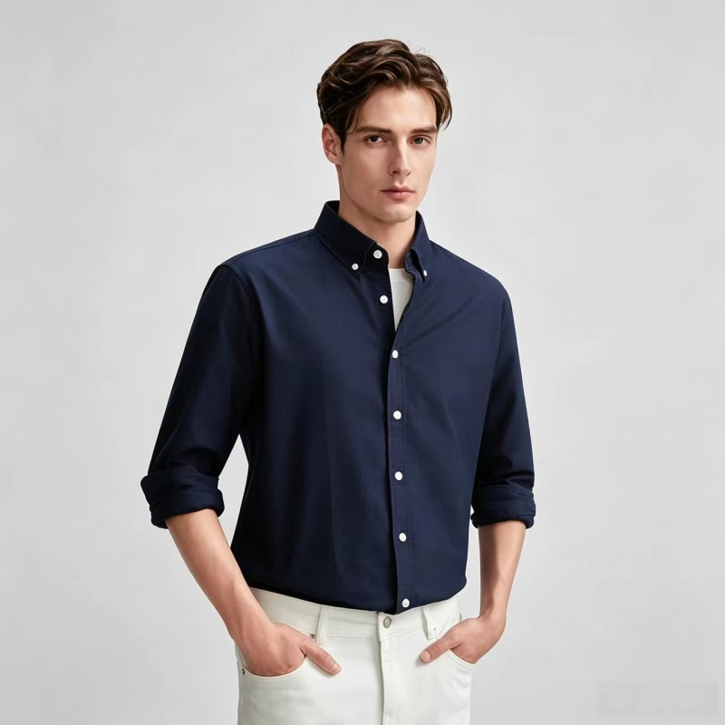 Camisa Masculina de Tecido Oxford com Gola Botão de Manga Longa Casual 100% Camisa de Algodão Pode Ser Personalizada com Logo Cor