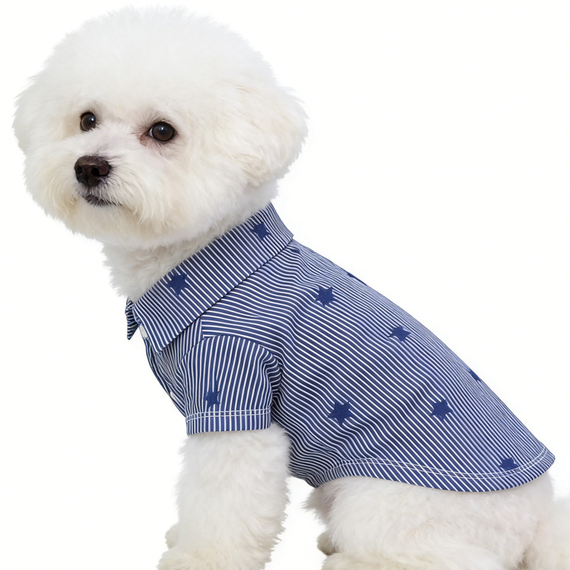Camisa para Cachorro com Padrão Listrado, Roupas Casuais para Animais de Estimação com Gola