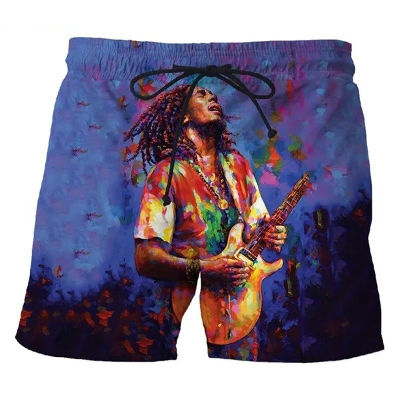 3D Calções de Praia Impressos com Padrão de Bob Marley para Homens Música Reggae Hip Hop Casual Engraçados Calções de Surf Rápido Secagem Calções de Natação para Homens
